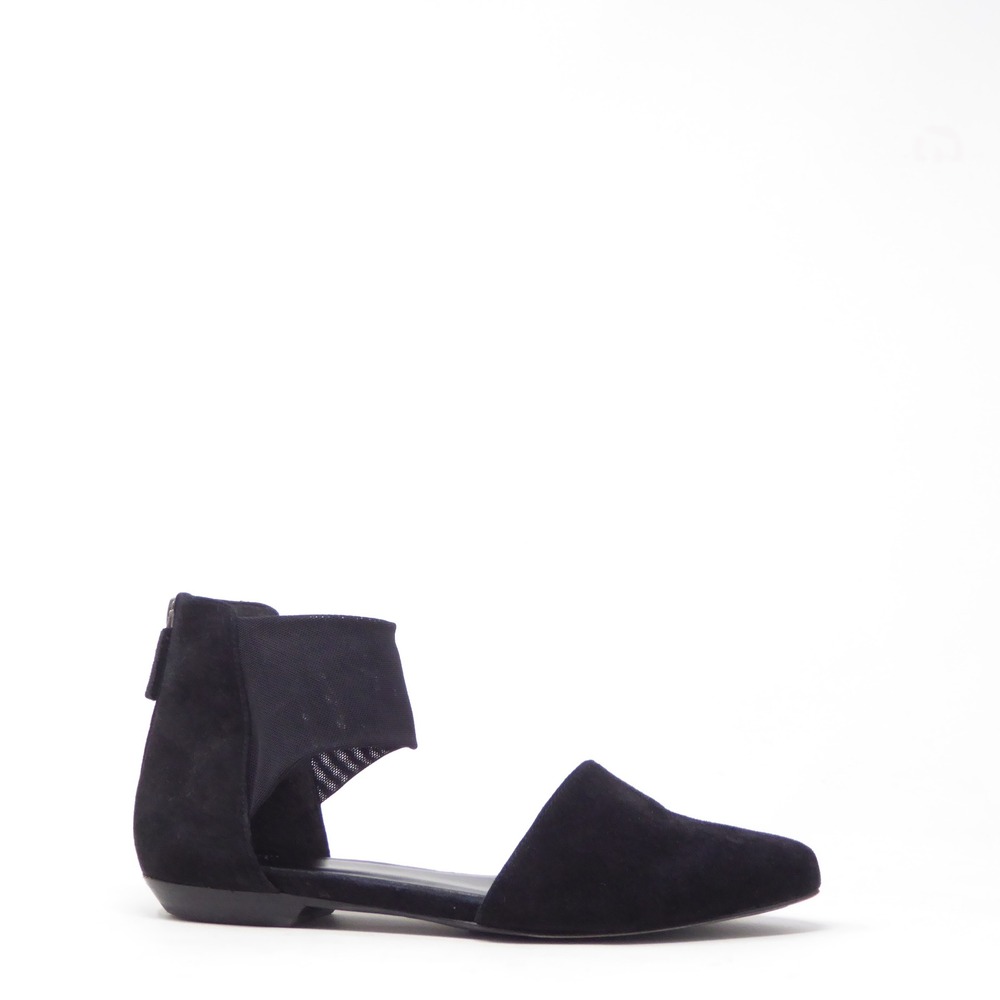Eileen Fisher Allot Womens Flats Black Pointed Toe Mesh Ankle Strap Zip Suede 9